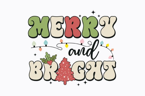 Merry and Bright Christmas Retro Svg